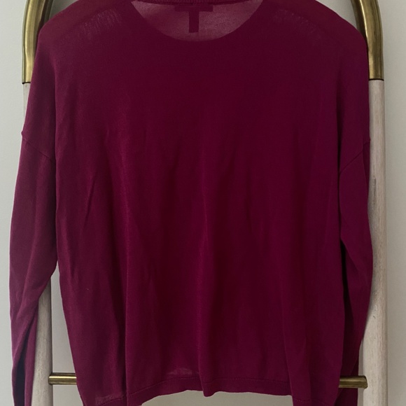 Eileen Fisher Lightweight Tencel Nylon Long Sleeves Magenta Sweater Blouse S/P - Picture 3 of 7